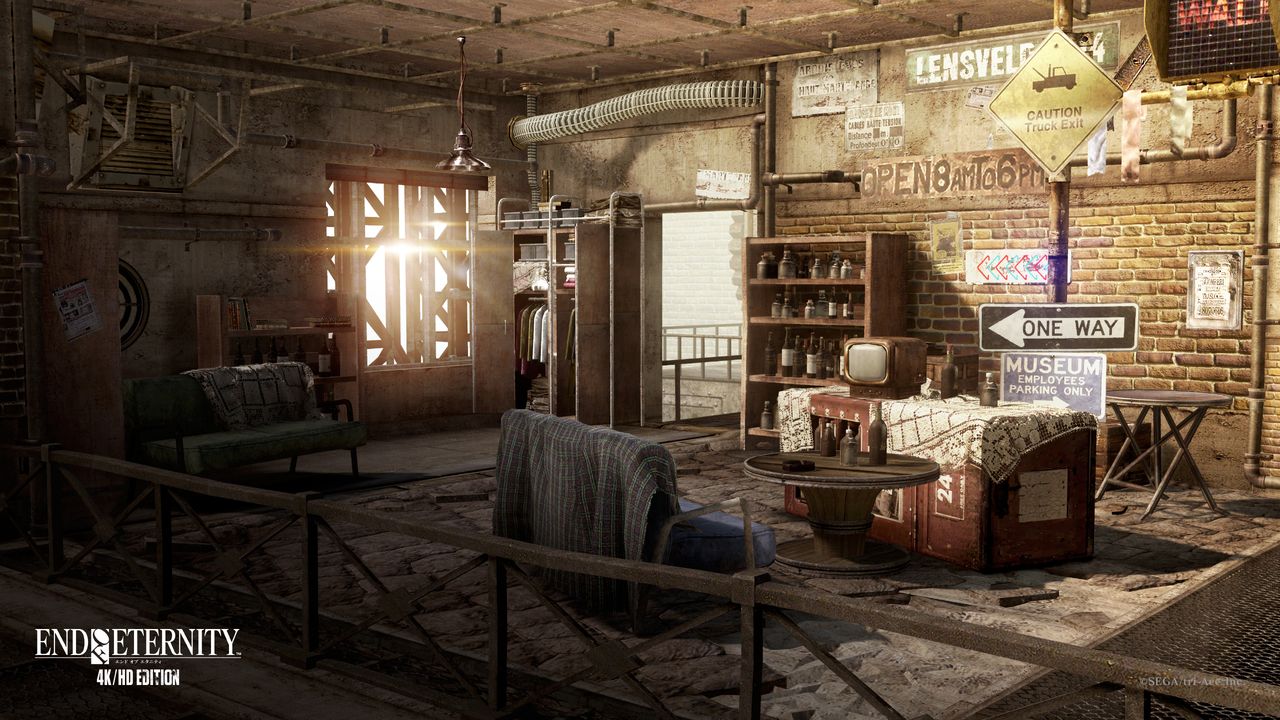 Official wallpaper art: a sunlit interior with vintage furniture and signage